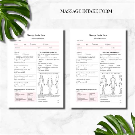 massage therapist printable forms spa salon forms beauty etsy uk