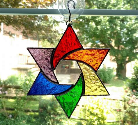 Rainbow Stained Glass Star Suncatcher Star Of David Hanukkah Etsy