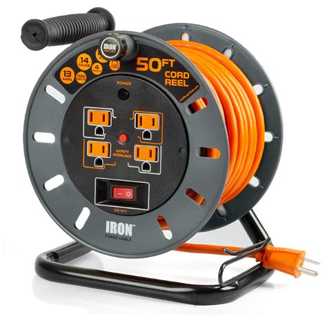 ft extension cord reel  electrical power outlets heavy duty orange cable  ebay