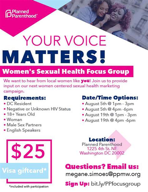 Women Only Sexual Health Focus Group Earn 25 And Food For 2 Hours Of
