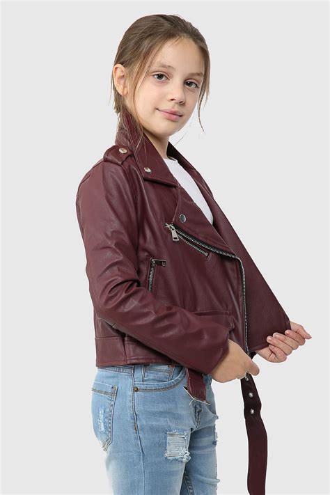 kids girls jackets designers pu leather jacket zip  biker belted