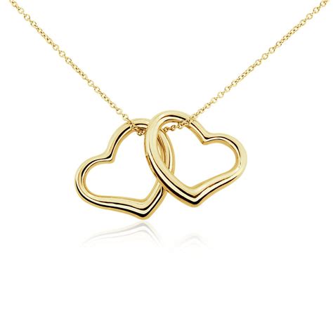 classic double heart pendant   yellow gold blue nile