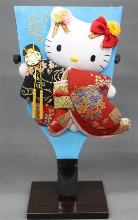 Sanrio Hello Kitty Hagoita Kimono Doll Wooden Battledore Blue Sakura
