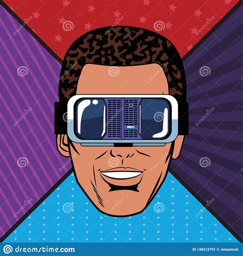 Man Head With Virtual Reality Headset Stock Vector