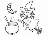 Witch Coloring Potion Flying Her Halloween Coloringcrew sketch template