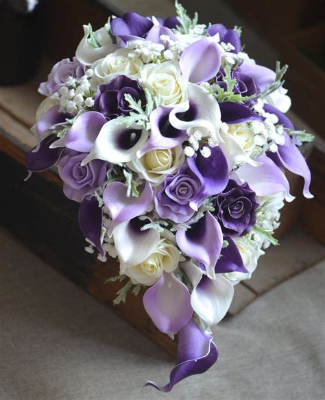 purple calla lilies plum roses real touch flowers bridal