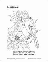 Coloring Mississippi Pages State Flower Bird Print Printables Studies Printable Embroidery Patterns sketch template