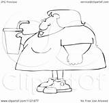 Outlined Obese Fountain Soda Holding Woman Cartoon Royalty Clipart Djart Vector Illustration Background sketch template