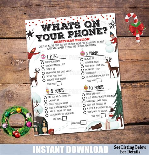 whats   phone christmas party game printable etsy