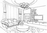 Salotto Decorato Perspective Book Stampare Interni sketch template