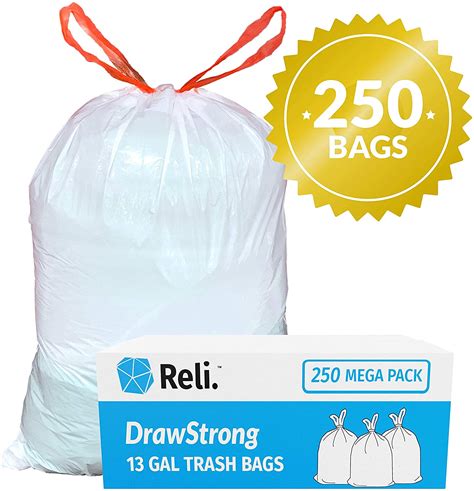 reli tall kitchen trash bags 13 gallon drawstring 250 bags tall