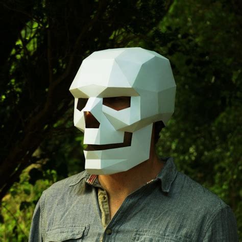 skull papercraft mask template  poly paper mask unique etsy
