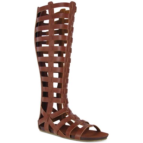 lyst mia glitterati tall gladiator sandals in brown