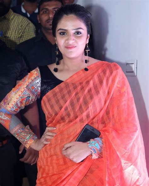 Gorgeous Indian Tv Anchor Sreemukhi Hot In Orange Saree