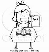 Girl School Plus Report Card Desk Sitting Cartoon Clipart Holding Her Coloring Cory Thoman Outlined Vector Small Grinning Blank sketch template