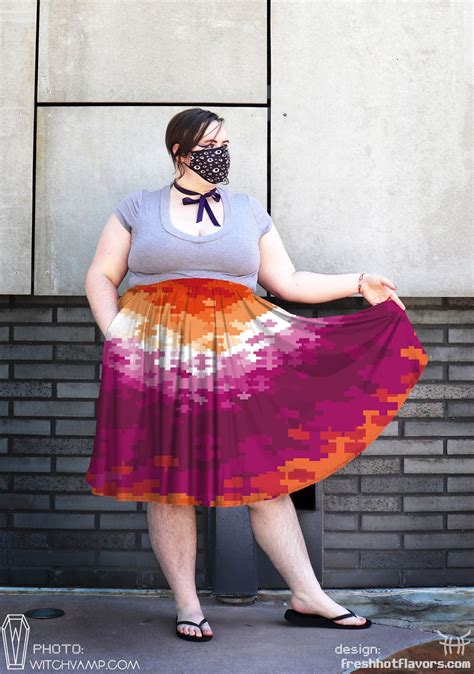 Pixel Lesbian Pride Midi Skirt With Pockets Plus Size Skirt Etsy