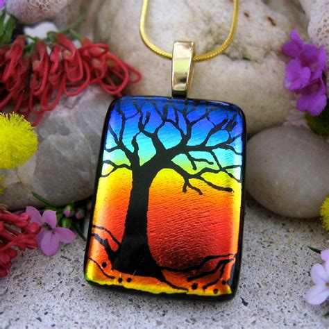 Tree Of Life Fused Dichroic Glass Pendant And Necklace Fused Etsy