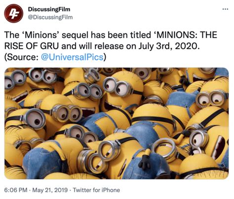 minions the rise of gru announcement tweet minions the rise of