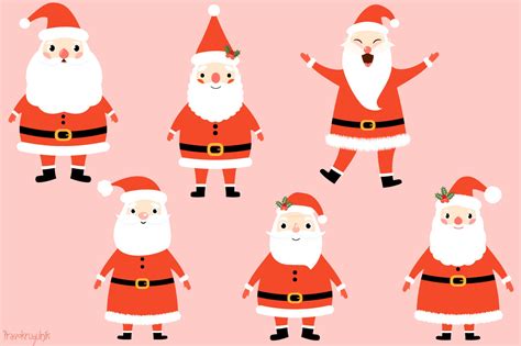 Kawaii Santa Claus Clipart Set Cute Santa Clip Art Funny