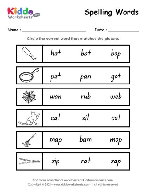 printable spelling words worksheet  kiddoworksheets spelling