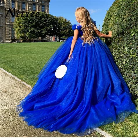 2018 Royal Blue Princess Flower Girl Dresses For Wedding Ball Gown