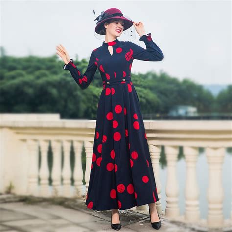 autumn winter long dress england style women long sleeve dot ball gown party vintage