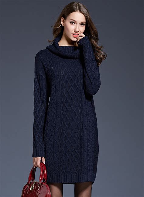 women s fashion high neck knitted long sleeve pullover long sweater