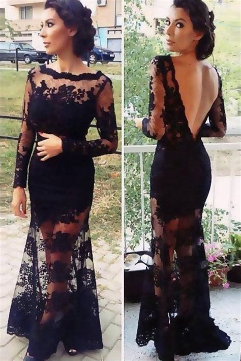 Real Sexy Black Long Sleeves Lace Backless See Through