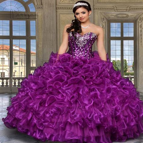 vestidos de  anos purple sequin crystals cheap quinceanera gowns dresses ruffles  size