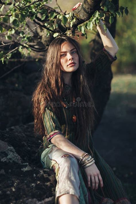 Pretty Hippie Girl Portrait On Nature Stock Image Image Of Face