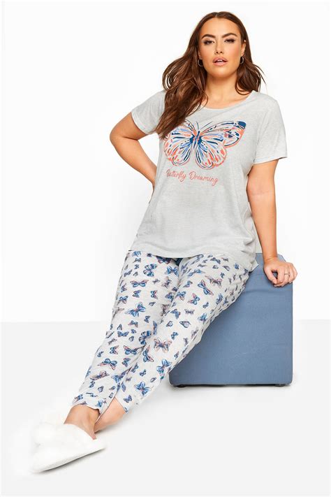 grey butterfly print pyjama set  size     clothing