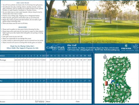 disc golf scorecard colina park golf
