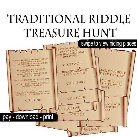 traditional riddle treasure hunt clues printable scroll scavenger game