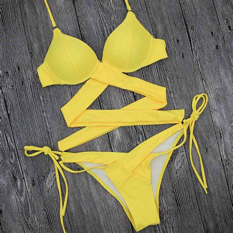 yellow bathing suit 2018 sexy bikini swimsuit women push up swimwear