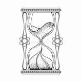 Hourglass Tattoo Dotwork Vintage Antique Drawing Clock Sand Wizard Coloring Pages Adult Al Illustration Vector sketch template