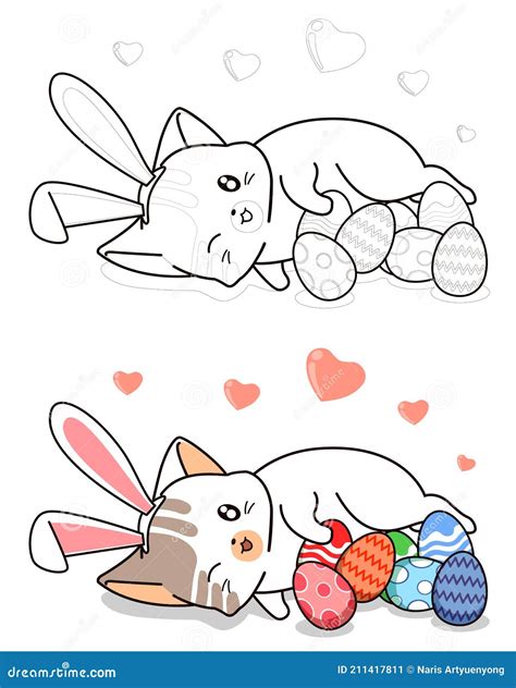 bunny cat  eggs  easter day cartoon easily coloring page  kids