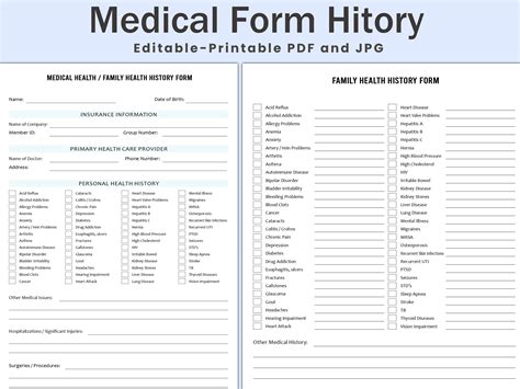 editable medical history form family medical history form medical