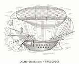 Steampunk Airship Boat Etching sketch template