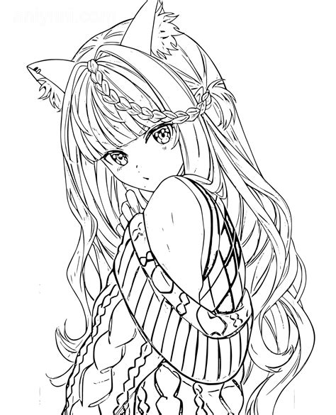 anime cat people coloring pages