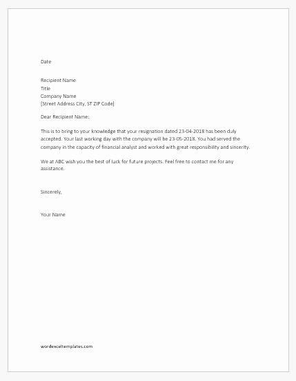 letter  financial responsibility template lovely resignation