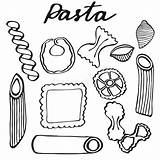 Pasta Doodle Kinds Drawn Cartoon Drawing Hand Set Illustration Vector Preview Cuisine Gourmet sketch template
