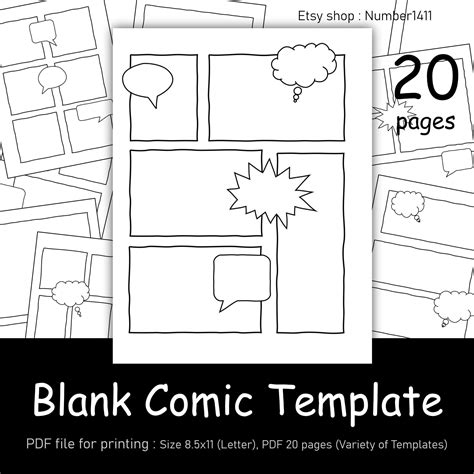 printable comic template  kids blank comic strip  art