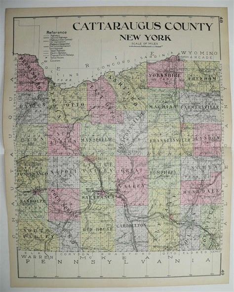 Large Map 1912 Cattaraugus County Ny Map New York County Map Etsy