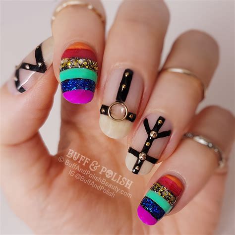 Pride Rainbow And Bondage Mardi Gras Nails Buff And Polish