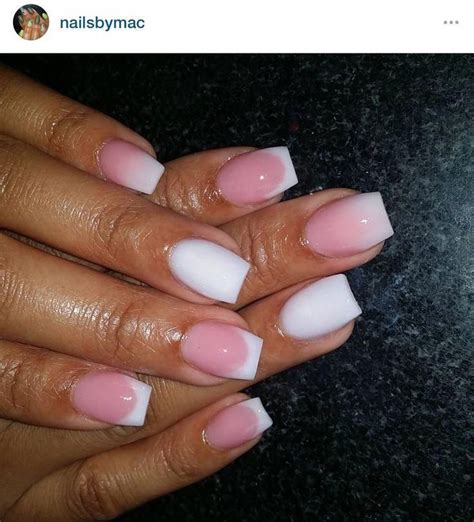 pink  white ombre set squarenails   dipped nails overlay