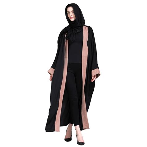 elegant black long islamic dress women open abaya lace cardigan jilbabs
