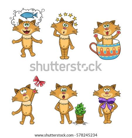 cartoon cats playing vector isolated set stock vector
