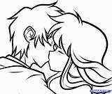 Kissing Anime Drawing Kiss Couple Easy Drawings Coloring Pages Couples Boy Girl Cute Draw Color Pencil Clipart Line Simple Valentines sketch template