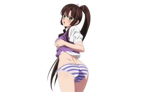 ass blush breast hold brown hair green eyes kirasaka sayaka long hair mokke artist panties