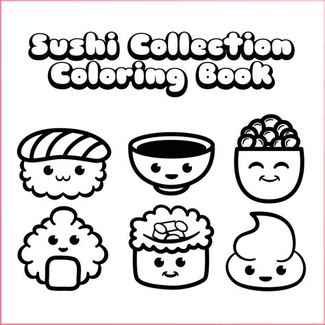cute kawaii sushi collection coloring book  vector art  vecteezy
